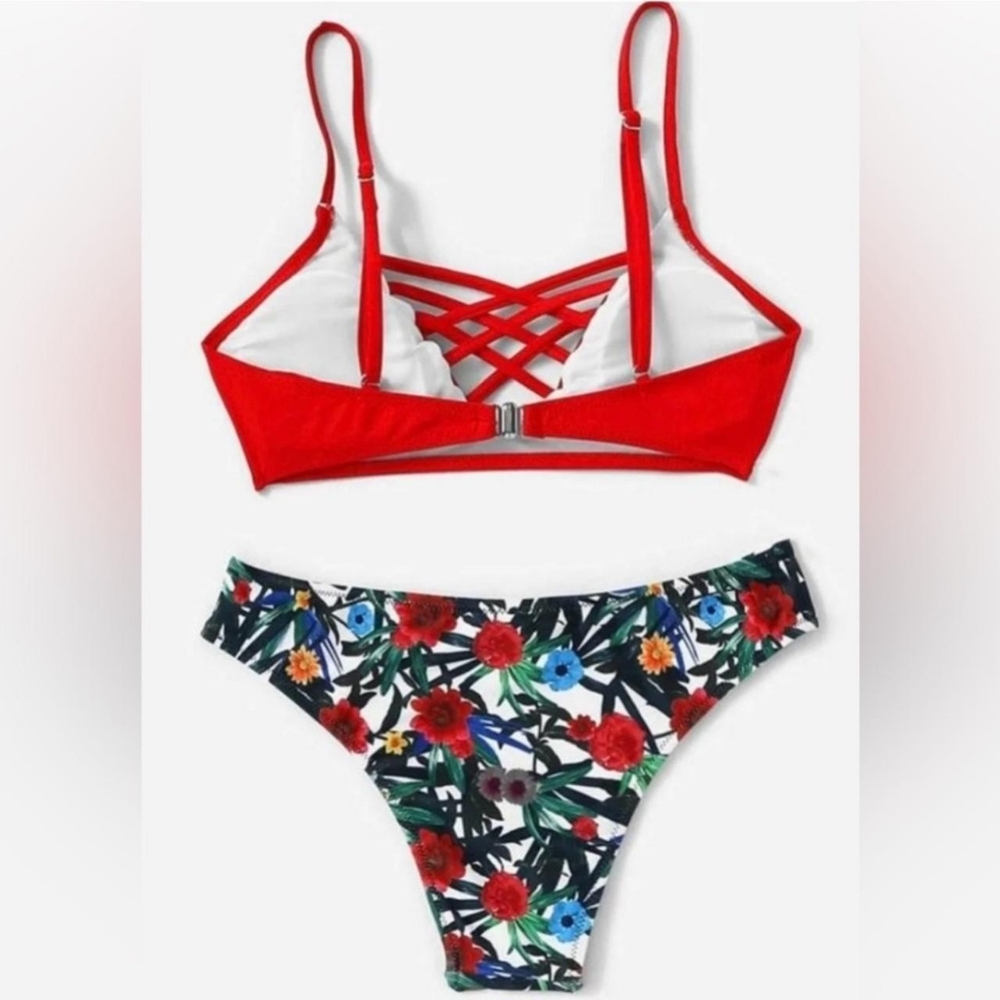 SHEIN Red and Floral Bikini Set